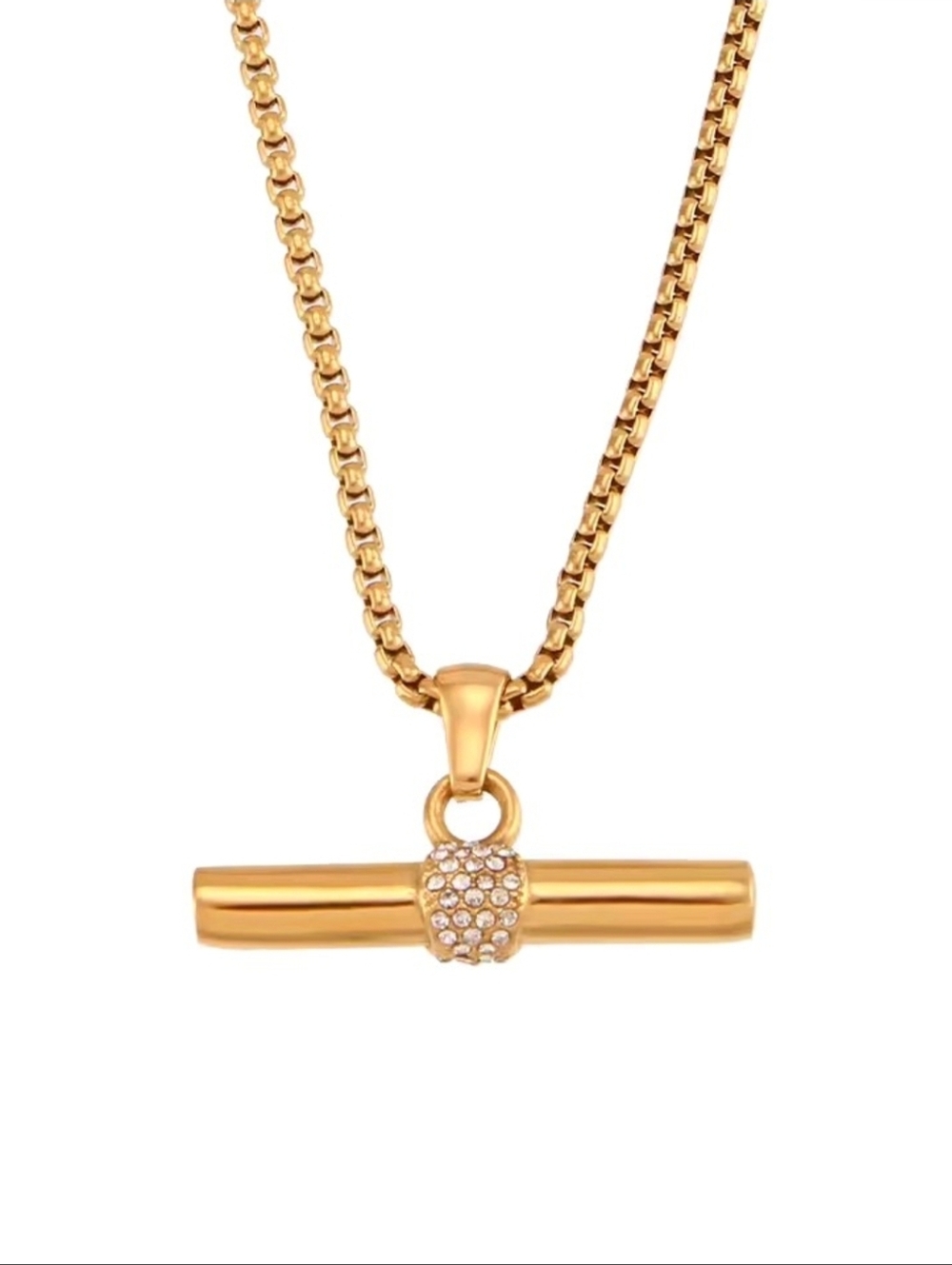 Gold Bar Pendant Necklace with Crystal Accent - Picture 3 of 6